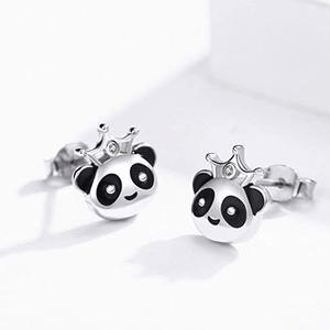 Boucles d'oreilles Panda en or blanc, design de dessin animé, accent diamant, mignonnes, unisexes, cadeau, bijoux, boucles d'oreilles tendance - Product Image 3