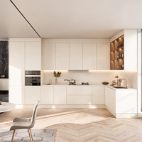 Cuisine Modulaire Moderne Blanc Crème, Design Brillant Écologique en Marbre, Armoire à Vin en Verre, Four Encastré Inclus