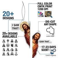 Désodorisants de voiture suspendus à la mode, découpés sur mesure en forme de « I Saw Jesus Meme », en carton absorbant haute densité, parfumés, design personnalisé