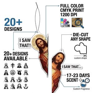 Désodorisants de voiture suspendus à la mode, découpés sur mesure en forme de « I Saw Jesus Meme », en carton absorbant haute densité, parfumés, design personnalisé - Product Image 4