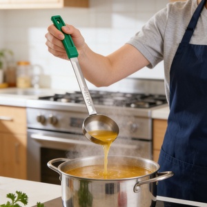 Cuchara de Acero Inoxidable 304 de Grado Alimenticio con Mango de PP para Salsas y Aderezos, Utensilio de Cocina Profesional, Venta al por Mayor - Product Image 2