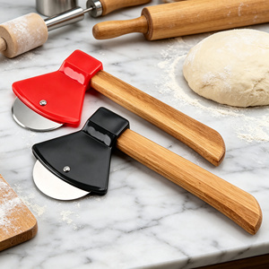 Single-<b>Wheel</b> Stainless Steel Pizza Cutter With Bamboo Handle and Sharp Rotating Blade Box Included - Product Image 4
