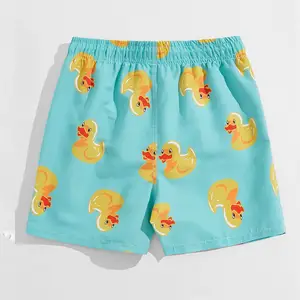 2024 Summer Boys Quick Dry Swim Trunks with pocket Board Shorts Funny Carton Duck Print Swimwear