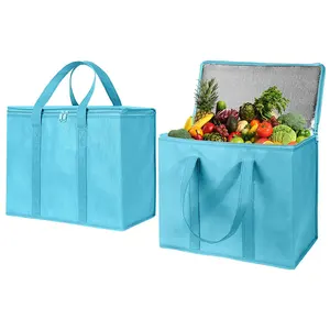 Tas pendingin besar kustom tas makan siang terisolasi dapat digunakan kembali tas belanja pengiriman makanan tas pendingin terisolasi