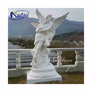 Pietra personalizzata intagliando giardino figura romana scultura a grandezza naturale coppia bianco marmo angelo statua in vendita - Product Image 3