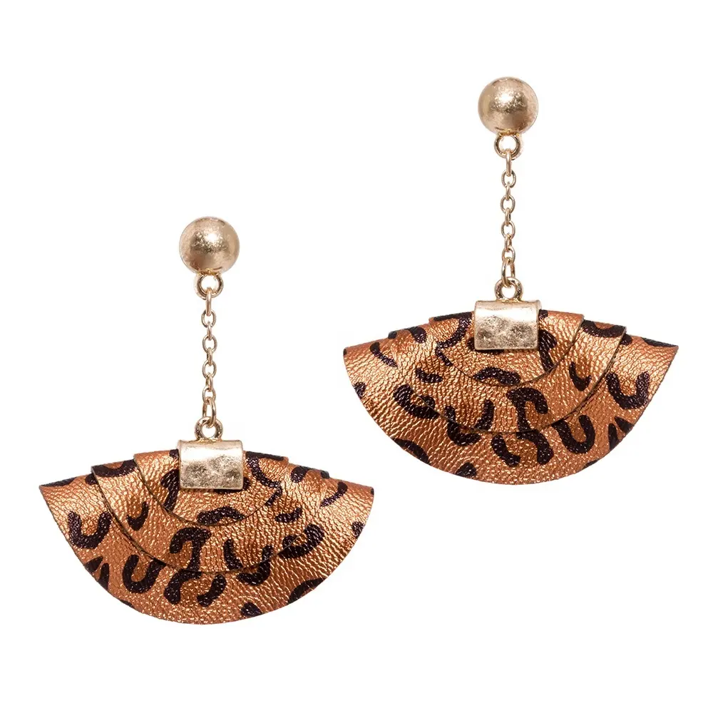 Animal printed pattern colorful fan shape faux leather group post earrings for women jewelry