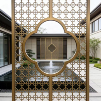 Nouvelle cloison décorative en acier inoxydable creux motif trèfle chinois, écran de séparation doré titane pour entrée de villa, escalier, taille personnalisée