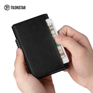 TILONSTAR TVC316 Cadeau Rfid Blocage Crazy Horse Cuir Aluminium Pop Up Portefeuille Bi-Fold Porte-Cartes Portefeuille - Product Image 3