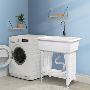 <span class=keywords><strong>Bac</strong></span> de lavage robuste en plastique PP avec planche à laver intégrée, évier utilitaire sur pied et étagère de rangement pour salle de bain, balcon, garage, buanderie - Product Image 4