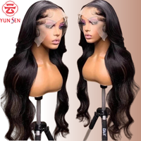 Pelucas de encaje frontal transparente sin pegamento 13x4 de fibra de alta temperatura, onda natural larga para mujer