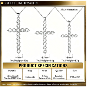 Collier pendentif croix en argent sterling S925 plaqué rhodium avec moissanite, design minimaliste, bijoux fins pour le quotidien et les cadeaux - Product Image 4