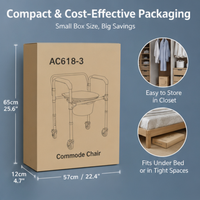 Chaise de toilette pliable en acier pour personnes âgées avec accoudoirs confortables et couvercle - Équipement médical et soins - Ventes flash