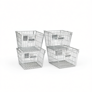 Juego de 4 cestas de gaviones de hierro galvanizado plateado, rectangulares, resistentes a la intemperie, adornos de jardín para exteriores, decoración independiente - Product Image 1