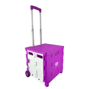 ZY Utilisé Shopping Chariot Pliable Chariot En Plastique Pliant Pas Cher Épicerie Pliant Pratique 2 en 1 avec Roues Portable 75MM