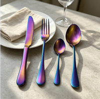 Juego de Cubiertos de Titanio Arcoíris de 4 Piezas, Acero Inoxidable 410, con Cuchillo Dentado para Restaurante, Hotel y Catering