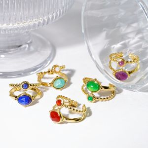 Certification CE, tenue de plage d'été, style <span class=keywords><strong>bohème</strong></span>, ligne simple, pierre naturelle ovale, bague ouverte - Product Image 3