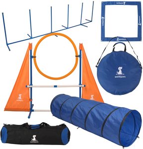 Cours complet d'équipement d'entraînement d'agilité pour chiens en plein air Poteaux <span class=keywords><strong>de</strong></span> tissage en métal et en plastique Boîte <span class=keywords><strong>de</strong></span> pause et tunnel - Product Image 1