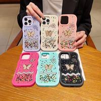 Coque de téléphone portable pour iPhone/Redmi/Itel, fabriquée par BAILI Factory, tendance, en résine, avec des motifs de papillons, de fleurs et de paillettes, pour filles, mignonne