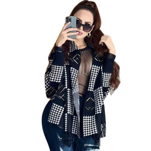 2025 Mùa Thu Mùa Đông Phụ Nữ Áo Len Cardigan Sang Trọng Quần Áo Thiết Kế In Jacquard Cashmere Khăn Choàng Cổ Điển Dệt Kim Áo Len Áo - Product Image 5