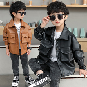 Blouson de moto en cuir pu pour enfants, col rabattu, garçon, nouvelle collection <span class=keywords><strong>printemps</strong></span> - Product Image 1
