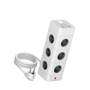 Euro Plug Electrical Power Strip 12 Outlets 2 Type C Charging Overload Protection White 1.8M Ready To Ship