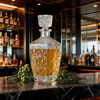 Carafe en verre super-flint gaufré 800ml 430ml 230ml avec bouchon en verre à ouverture simple, pour spiritueux, liqueur, whisky, luxe, personnalisable, vente en gros