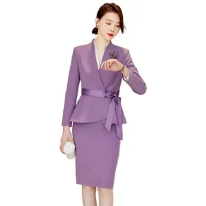 Wholesale 2 Piece Suit Set for Women Business Long Skirt Suits Office Lady Work Wear long Sleeve Purple Blazer With Skirt