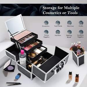 Estuche de Maquillaje con Espejo, Caja de Almacenamiento de Cosméticos Grande de 11.8 Pulgadas con Cierre, Personalizable OEM/ODM, Resistente al Polvo, Capacidad de 15L - Product Image 4