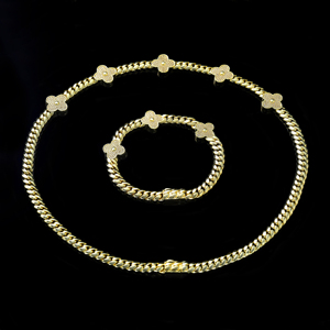 Collar y Pulsera <span class=keywords><strong>de</strong></span> Cadena Fashion Clover <span class=keywords><strong>Monaco</strong></span>, Chapados en <span class=keywords><strong>Oro</strong></span> <span class=keywords><strong>de</strong></span> 14K y 18K, con Zirconia, Accesorio para Mujer, Estilo Hiphop - Product Image 2