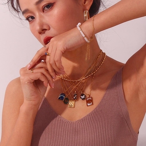 2023 Vintage Evi Eye <span class=keywords><strong>Tarot</strong></span> esmalte circón colgante collar conjunto de acero inoxidable con chapado en oro regalo para mujeres - Product Image 5