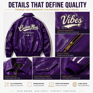 Veste universitaire <span class=keywords><strong>en</strong></span> <span class=keywords><strong>cuir</strong></span> personnalisée pour homme, corps <span class=keywords><strong>violet</strong></span>, patch chenille, veste de baseball zippée, service OEM de vêtements - Product Image 3