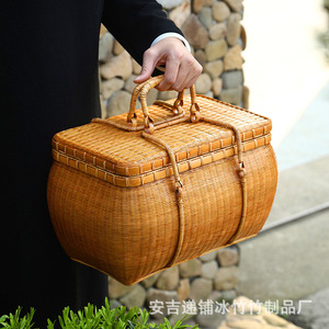 Anji Difu Bingzhu <b>Bamboo</b> Woven Storage Box With Handle Rectangle Food <b>Container</b> Portable Travel Gift - Product Image 2