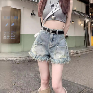 Vintage Pear-Shaped Low-Waisted Straight Loose Denim <b>Three</b> <b>Quarter</b> Pants for Women Summer Elegant Distressed Frayed Light Wash - Product Image 3