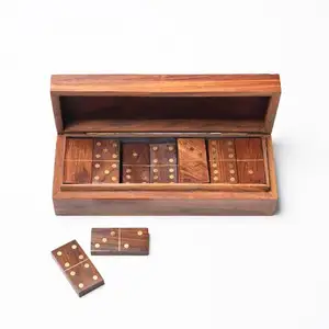 Russian Dominoes Two Six-sided Dice Double Six Wood and Brass Dominos Set Wooden Burl Muggins European Domino with Wooden Box