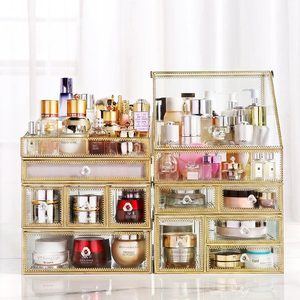 Sự Lựa Chọn Vui Vẻ Cổ Điển Vàng Rõ Ràng Plexiglas Nhựa Vẻ Đẹp Mỹ Phẩm Trang Điểm Lưu Trữ Hộp Cổ Điển Thủy Tinh Make Up Trang Điểm Tổ Chức - Product Image 5