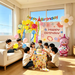 儿童生日快乐气球套装 适合男孩和女孩的生日派对背景墙装饰配件，适合宝宝的周岁生日 - Product Image 2