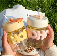 L 350ml 400ml Nouveau Haute Valeur Résistant À La Chaleur Portable Voyage Mignon Lapin Transparent Verre Bouteille Tasse avec Paille