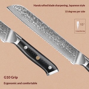 Couteau à pain en acier Damas pour trancher le pain, les pâtisseries et les gâteaux - Couteau à lame dentelée avec manche en G10 - Product Image 5