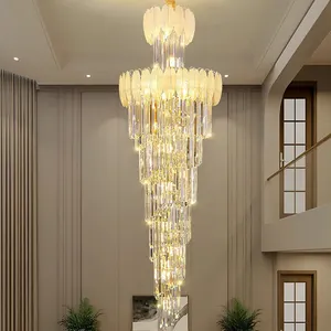 غرفة زفاف بتصميم عصري مخصص أضواء ليد ثريا ذهبية فاخرة كبيرة حديثة كريستال