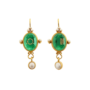Pendientes de perlas cultivadas con baño de oro de 18 quilates, con bisel ovalado de esmeralda, joyería clásica de boda para mujer - Product Image 1