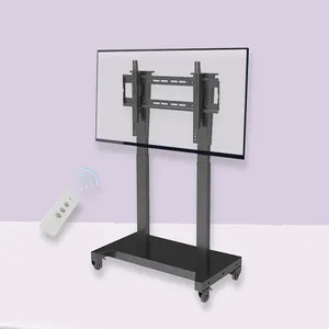 Motorized TV Mount Metal Height Adjustable TV Cart With Wheels Movable Remote Control TV Stands For Meeting Room