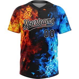 Maillot de softball personnalisé noir et blanc à deux boutons, nom et numéro personnalisés, sublimé, anti-humidité, unisexe, adulte, sport - Product Image 2