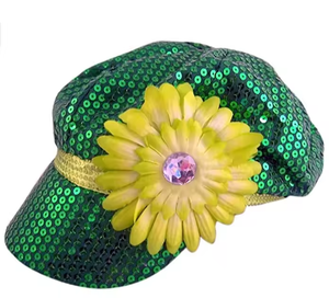 HLC personnalisé Unique irlandais St Patricks Day casquette de camionneur paillettes grande fleur d'or vert avec diamant paillettes béret décoration de fête - Product Image 4