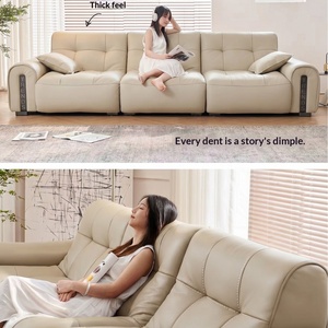 2026 New Italian Minimalist Top Grain Leather Sofa Straight Luxury Cream Mid Century - Product Image 4