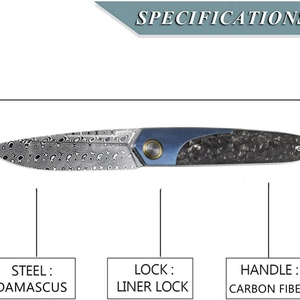 Cuchillo Plegable Multifuncional Portátil para Exteriores, Hoja de Acero de Damasco, Mango de Fibra de Carbono y Titanio, Personalizable OEM, para Camping HK - Product Image 6
