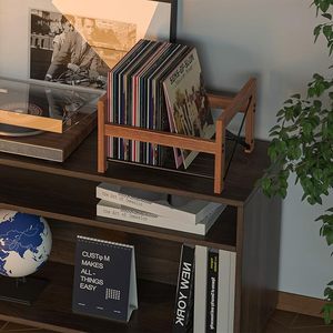 Soporte de almacenamiento de madera moderno 7 \ "-12 \" Soporte de discos de vinilo con estante organizador de archivos tiene capacidad para 50-100 registros DVD para uso en la cocina - Product Image 5