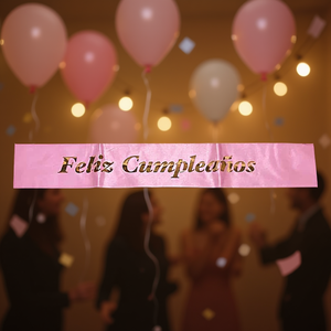 Banda de Feliz Cumpleaños Rosa con Letras Doradas, Decoraciones Elegantes para Fiesta, Bolsa de 12 Piezas - Product Image 3