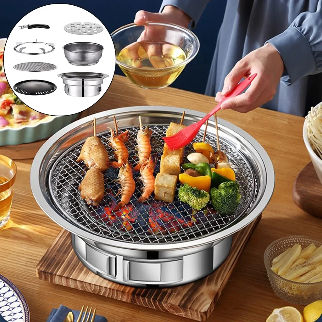 RTS 2024 Outdoor Camping Garden Tragbarer koreanischer Holzkohle grill Edelstahl Antihaft-Grill tablett