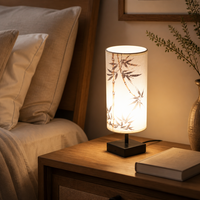 Lampe de table moderne Japandi en bambou imprimé, 9W, LED 3 couleurs, AC 100-265V, abat-jour en lin, motif encre, décoration chambre et salon