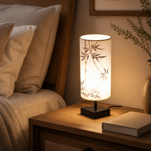 Lampe <span class=keywords><strong>de</strong></span> table Japandi en <span class=keywords><strong>bambou</strong></span> imprimé, LED 9W 3 couleurs, 100-265V, abat-jour en lin, motif <span class=keywords><strong>encre</strong></span>, pour chambre et salon, décoration style asiatique - Product Image 3
